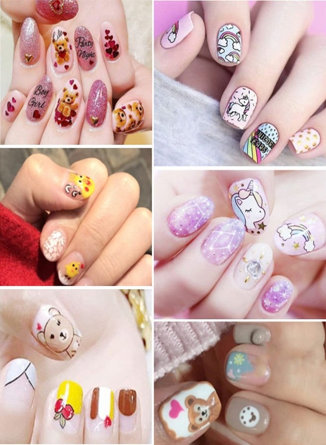 TBRZTR Cartoon Nail Art Stickers, Cute Animal 3D Self-Adhesive Decals Design, Unicorn Bear Dog Cat Flowers Chicken Rabbit Heart Baby Nail Decoration for Women Girls Manicure Charms Acrylic Supplies(8 Sheets) - Image 2